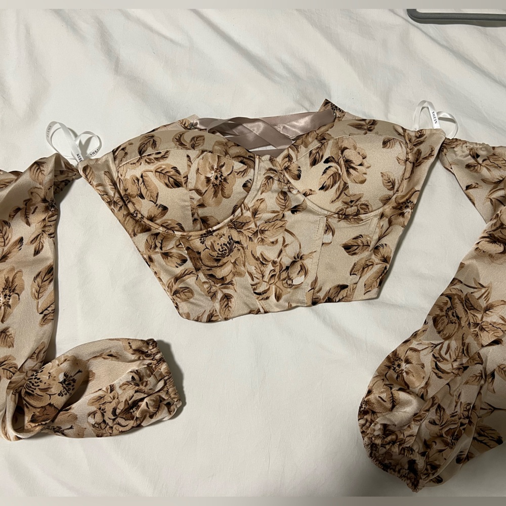 Beige floral corset top